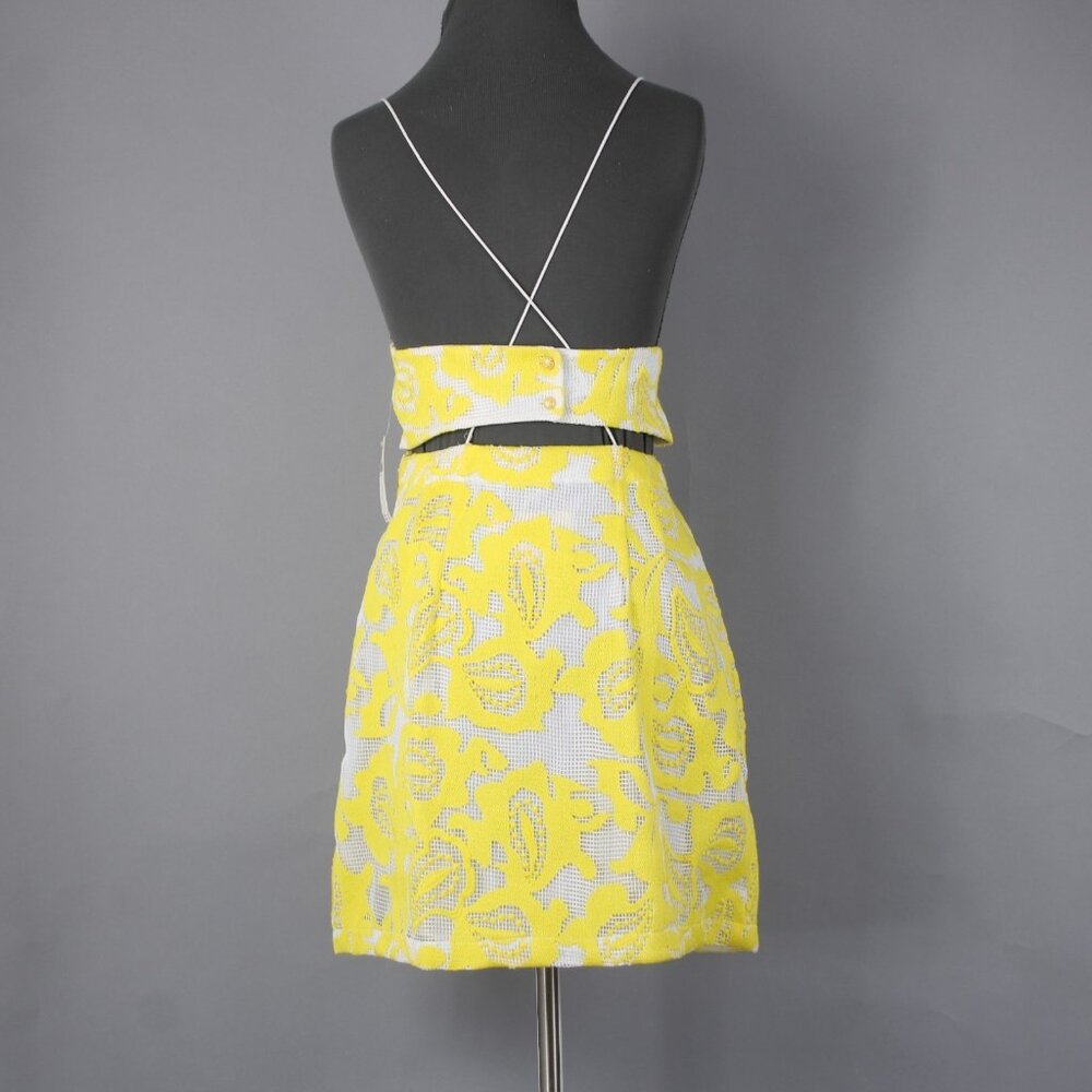Maeve Dress $170 Sz 10 Yellow White Lined Embroidered V Neck Poly Viscose - Picture 11 of 16